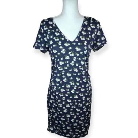 SHEIN NAVY FLORAL V-NECK DRESS SZ.M EUC - Picture 1 of 8